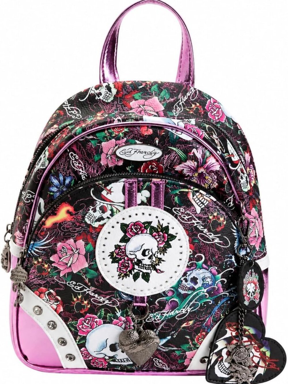 Metallic Pink & Black Skull Crystal Studded Backpack - Trendy Fashion Accessory